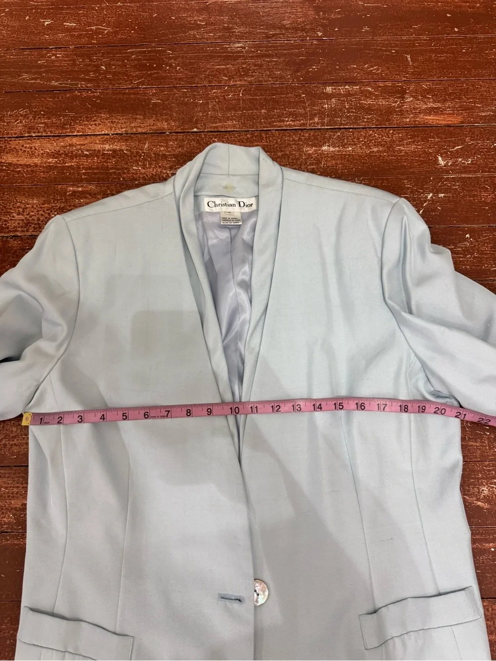 Vintage Christian Dior 100% Silk Blazer Size 16 Light Blue Made Korea